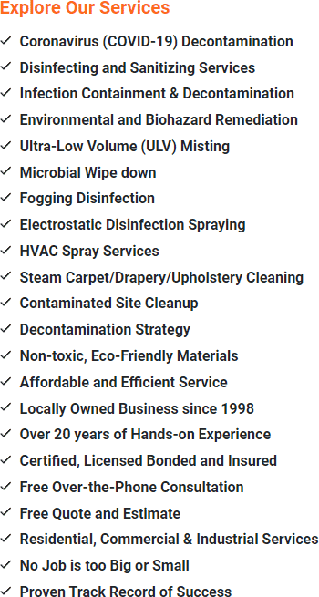 COVID-19 disinfection & sanitizing in Leisure Village East NJ. Service kills 99.9% of COVID-19 pathogens