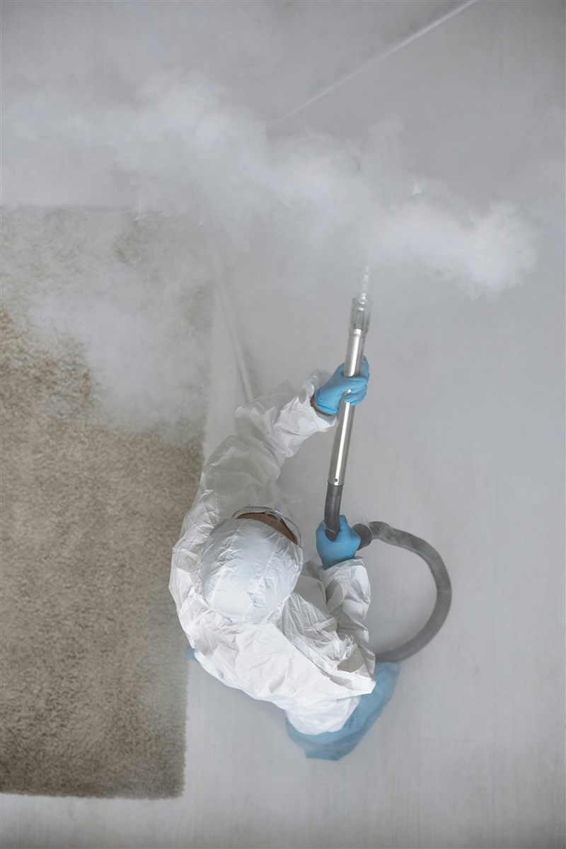Professional mold remediation technician treating mold in a New Jersey home
