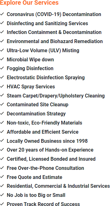 COVID-19 disinfection & sanitizing in Concordia NJ. Service kills 99.9% of COVID-19 pathogens